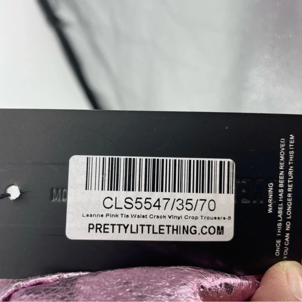 Pretty little‎ thing Pink Tie Waist Cracked Vinyl Crop Trousers
